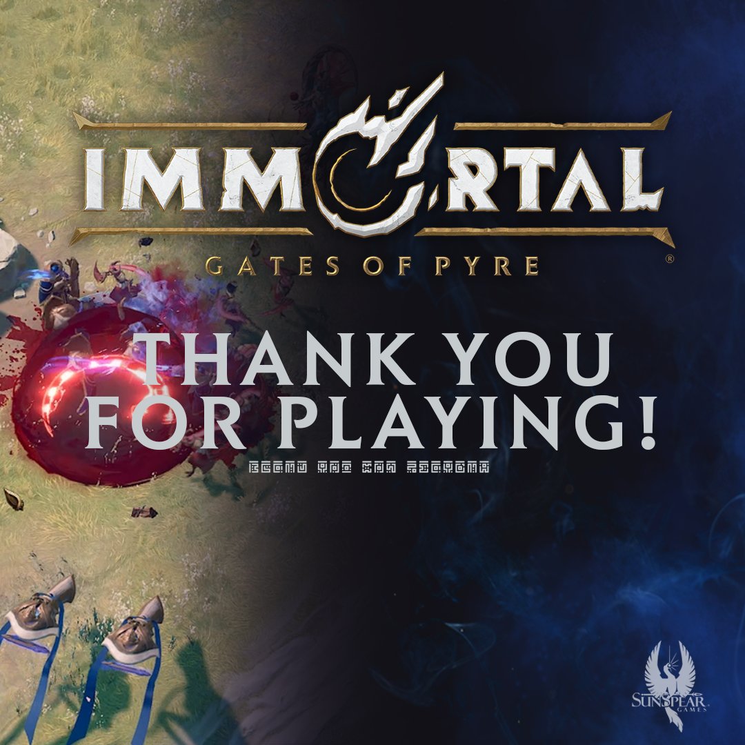 GatesofPyre's tweet photo. Hello, Immortals! 

The entire “IMMORTAL: Gates of Pyre” team would like to thank each and every one of you who helped turn this RTS Fest into a success, not to mention a blast! 

We’ve loved seeing you enjoy our game and have taken all your feedback to make sure our next build is even better.  We’ll see you soon!