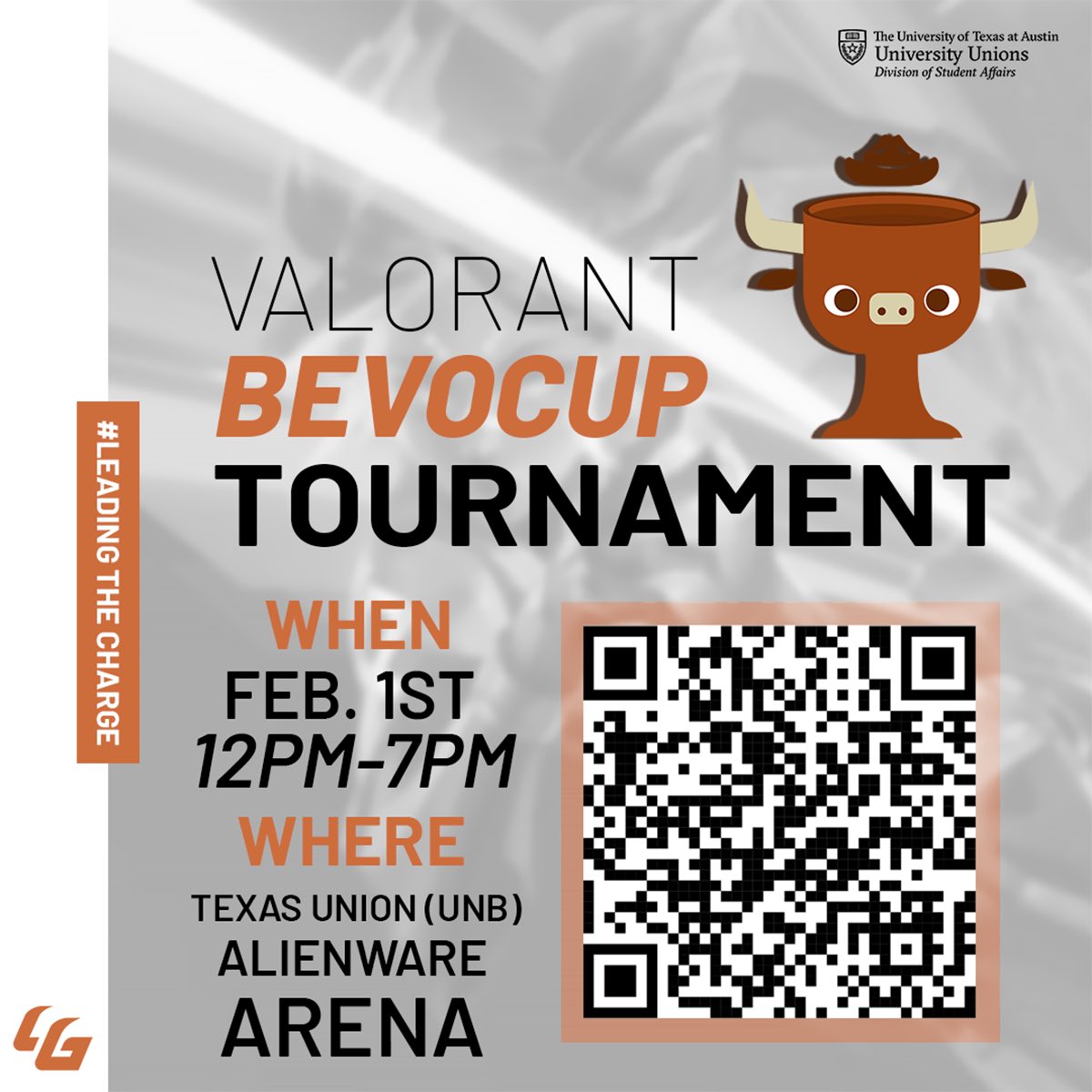 Our first Bevo Cup of 2025 is open for registration! 

Join us on 2/1 from 12-7pm at the ALE Arena.

Registration is FREE to UT students, staff, and alumni. Spots are limited to 40. Sign up as a free agent using the QR code by 1/31 and we’ll announce teams that same evening. 🎮
