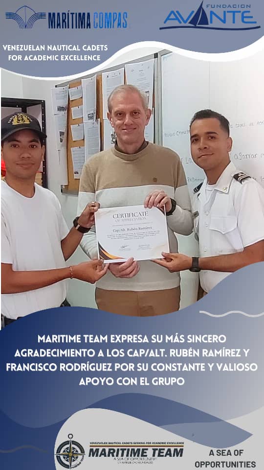 Maritime_Team's tweet photo. Maritime Team expresa su más sincero agradecimiento al CAP/Alt. Rubén Ramirez y el CAP/alt. Francisco  Rodríguez por el valioso apoyo brindado y Su disposición constante para ayudar al grupo, la cuál ha sido muy importante y es altamente valorada por nosotros. https://t.co/VSOmOn5Jjs
