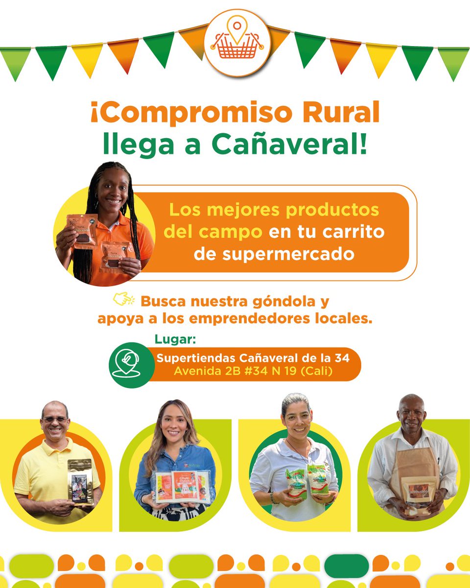 asocana's tweet photo. ¡Llegamos a Supertiendas Cañaveral en #Calil! 😱💚
Anunciamos con alegría que los productos de los emprendedores de #CompromisoRural llegan a las grandes superficies.
Café, arroz y chocolate de la mejor calidad, directo desde el corazón del campo a tu carrito de mercado. https://t.co/Wd3U1OK9jI