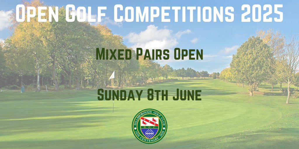 Competitions are in on the horizon for 2025 and our Mixed Pairs Open takes places on the 8th June.

At a special "re-launch" cost of just £25 per person this event is not to be missed.

Book your place now hillsboroughgolfclub.co.uk/competition2.p…

#Golf #GolfSheffield #Sheffield