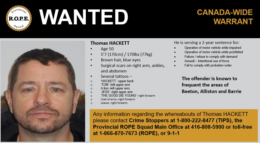Barrie411's tweet photo. WANTED: Thomas HACKETT 50 y/o, 5โ7โ, 170 lbs. Known to frequent #Alliston #Barrie and #Beeton. If you have any information, contact Crime Stoppers 1-800-222-8477, the Provincial ROPE Squad Main Office at 416-808-5900 or 1-866-870-7673, or 911. https://t.co/SC3Qh6FYDZ