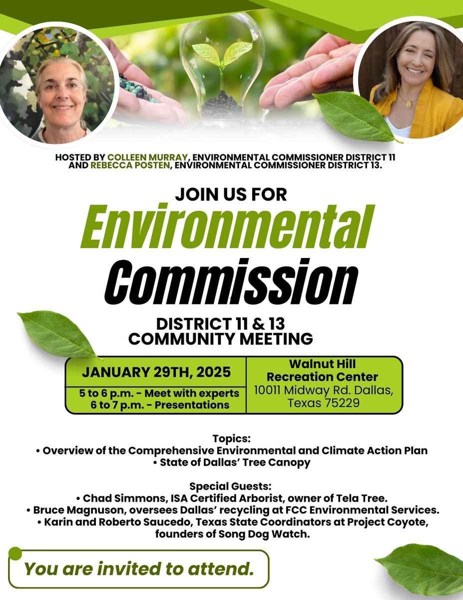 You are invited to attend the District 11 and 13 Environmental Commission Committee meeting on January 29th! For more details, please refer to the flyer.