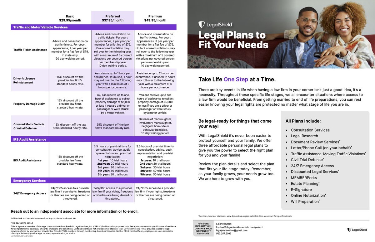 LB_IndAssociate's tweet image. LegalShield has made getting access to an attorney, for your personal legal needs, even more affordable!

Purchase any one of the 3 personal needs legal plans, as an annual membership, and receive a 10% discount!!!

Basic Membership

Paid Monthly:
$29.95 per month x 12 months =…