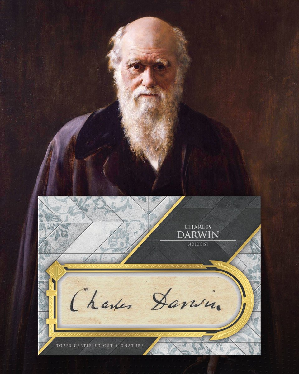Topps's tweet photo. 𝐁𝐑𝐄𝐀𝐊𝐈𝐍𝐆: Charles Darwin's first ever autograph card is here. https://t.co/piyPumAK6g