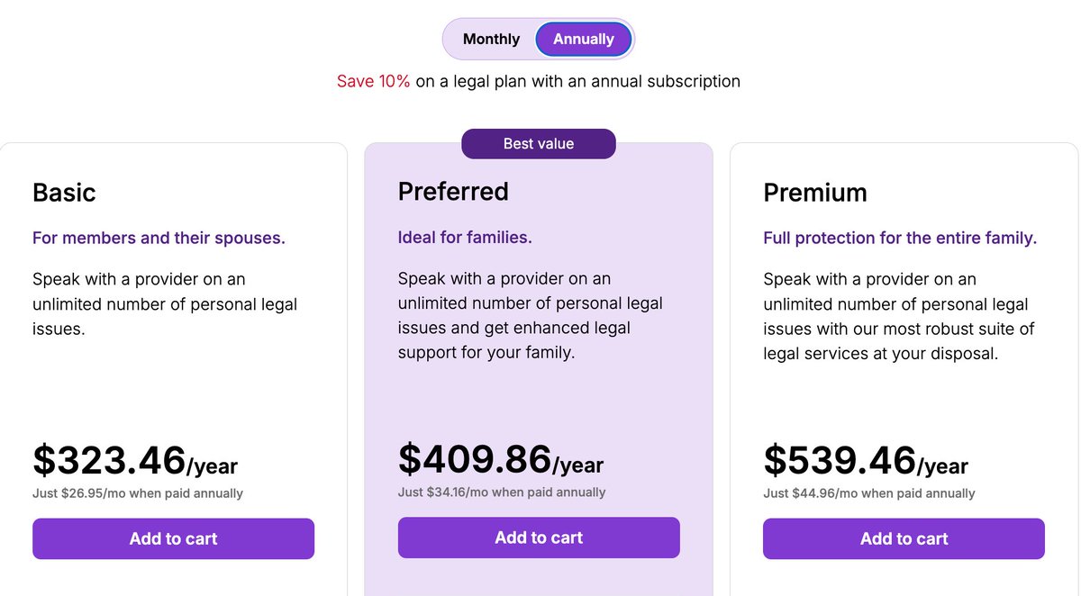 LB_IndAssociate's tweet image. LegalShield has made getting access to an attorney, for your personal legal needs, even more affordable!

Purchase any one of the 3 personal needs legal plans, as an annual membership, and receive a 10% discount!!!

Basic Membership

Paid Monthly:
$29.95 per month x 12 months =…