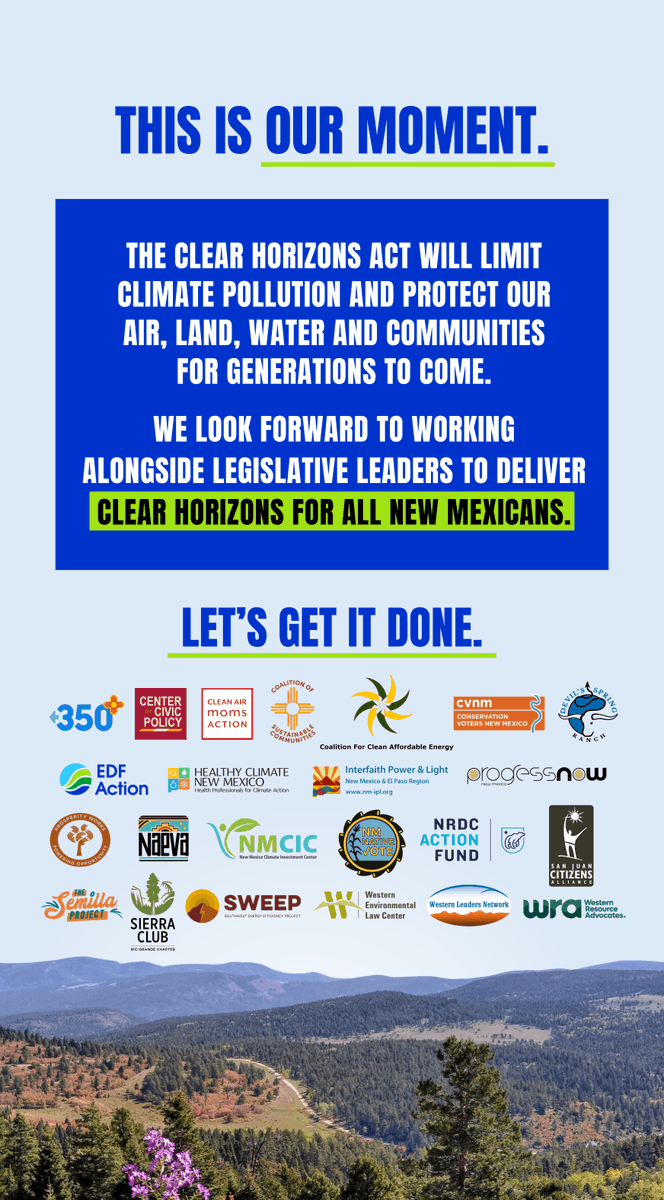 EDFaction's tweet photo. The Clear Horizons Act (SB4) has its first hearing in New Mexico's Senate Conservation Committee tomorrow at 9AM. It's time to #ActOnClimate! https://t.co/IIrTjbGD78

#ClearHorizonsNM #NMLeg #NMPol https://t.co/jq4EoEAwzA
