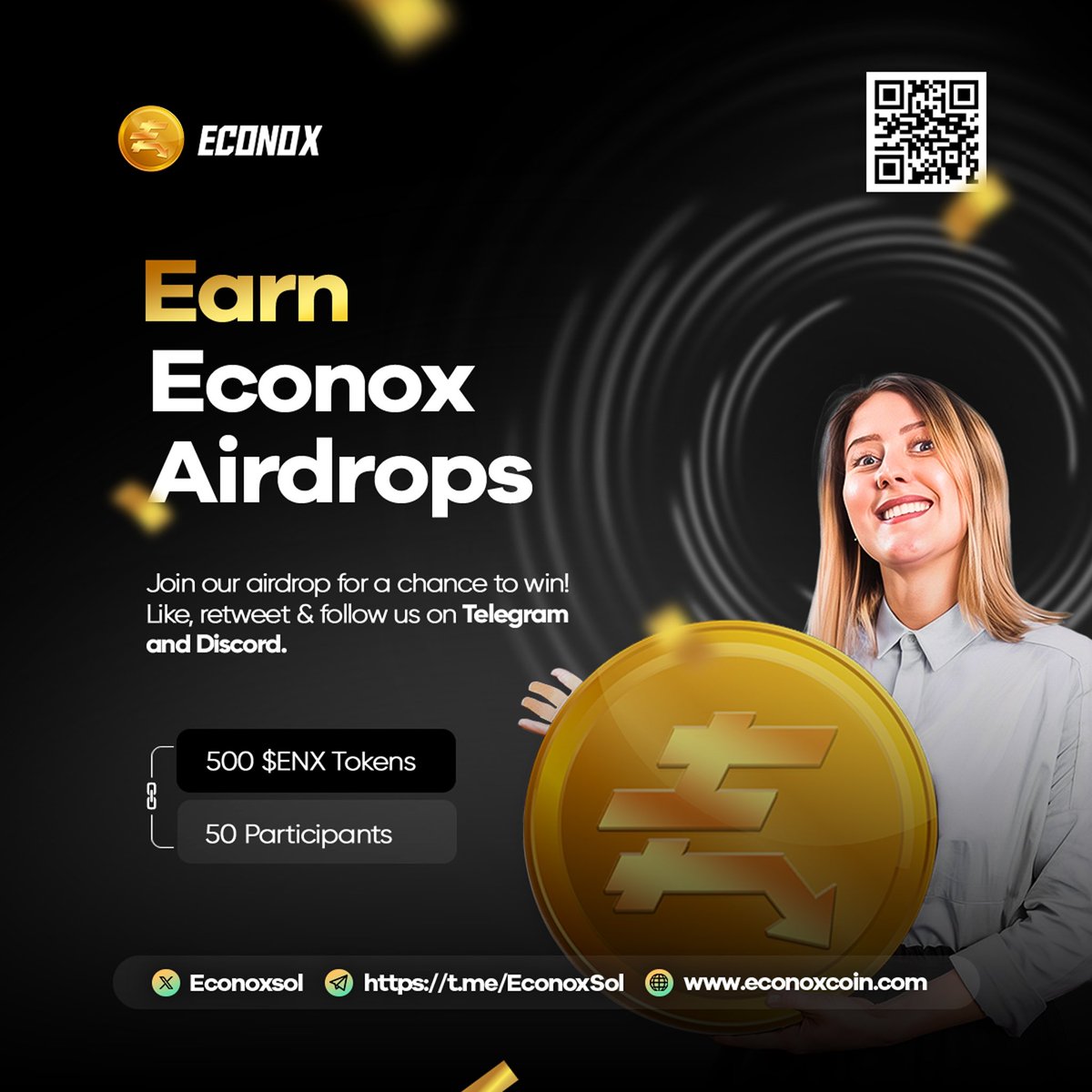 EconoxSol's tweet photo. 🎉 Econox Second Airdrop is LIVE! 🚀

💰 Claim FREE Econox Tokens!
✔️ Join the revolution
✔️ It’s FREE—don’t miss out!

📅 Starts TODAY
⏳ Limited spots available!

💡 Join Now:
1️⃣ Follow: X @EconoxSol | Telegram: https://t.co/SCm1IeL3S1
2️⃣ Like &amp; Share
3️⃣ Drop your wallet https://t.co/QenIHKI8Gg