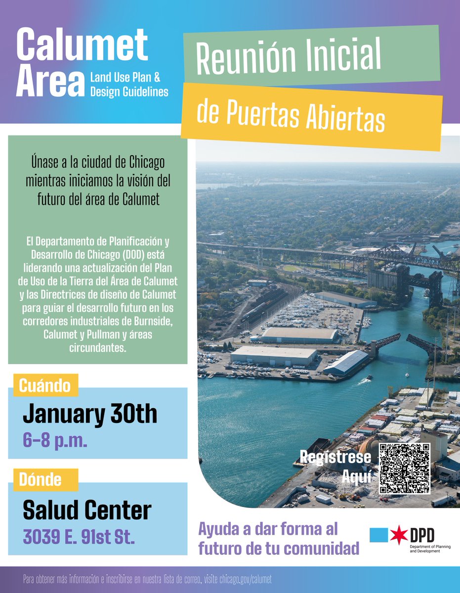 This Thursday, 1/30, join the City of Chicago for an Open House to kick off the Calumet Area Land Use Plan! <a href="/ChicagoDPD/">Chicago DPD</a> will lead interactive activities so those who live, work, &amp; play in the Calumet area can help shape the community's future. RSVP at: eventbrite.com/e/calumet-area…