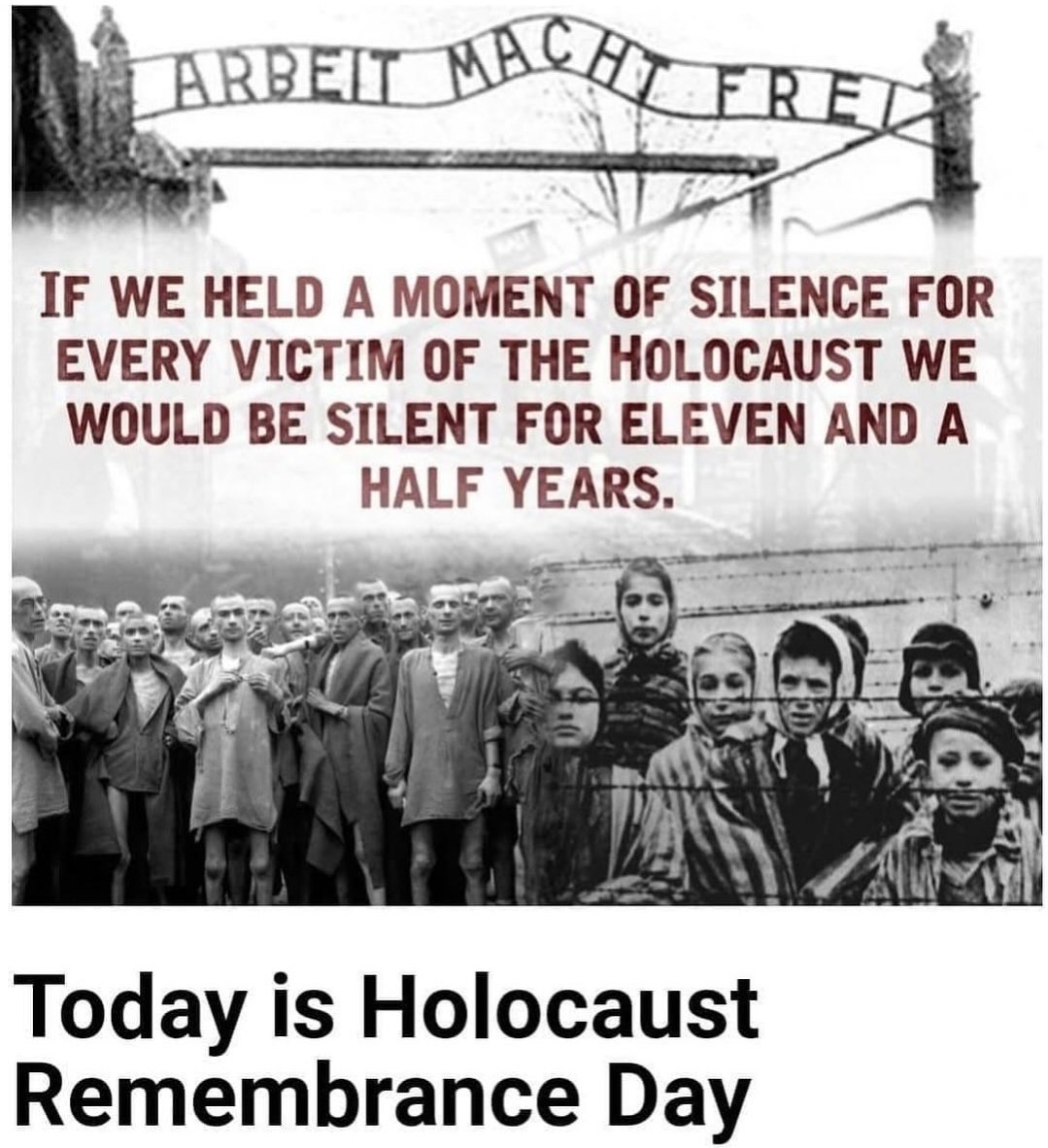 Jessica12838359's tweet photo. If we held a moment of silence for every victim of the Holocaust we would be silent for eleven and a half years.
#80years 
#wewillneverforget 
#HolocaustRemembranceDay https://t.co/wkDIBhoudK