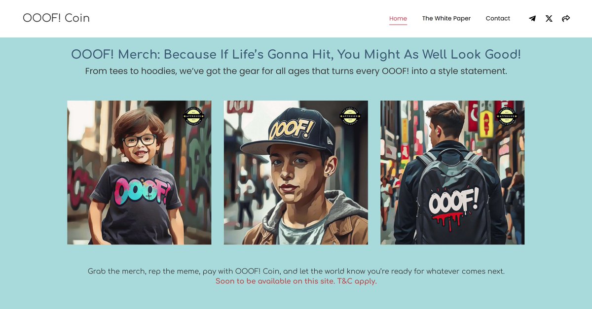 OOOF_coin's tweet photo. As you know, we're creating merchandising for OOOF! We plan a line-up with of essentials, with the idea that each item could be reg'ed on the blockchain through a unique code that a OOOF! Coin owner can use to make the purchase eligible for an airdrop. Cooking...
#memecoins https://t.co/52d5gwDlZk