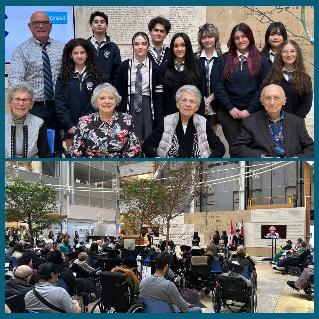 Today, on #HolocaustRemembranceDay, #Baycrest hosted a moving observance with residents, patients, students, and the community. Songs by Robbins Hebrew Academy &amp; stories from Crestwood's Oral History Project reminded us to protect dignity &amp; stand against hatred. #NeverForget