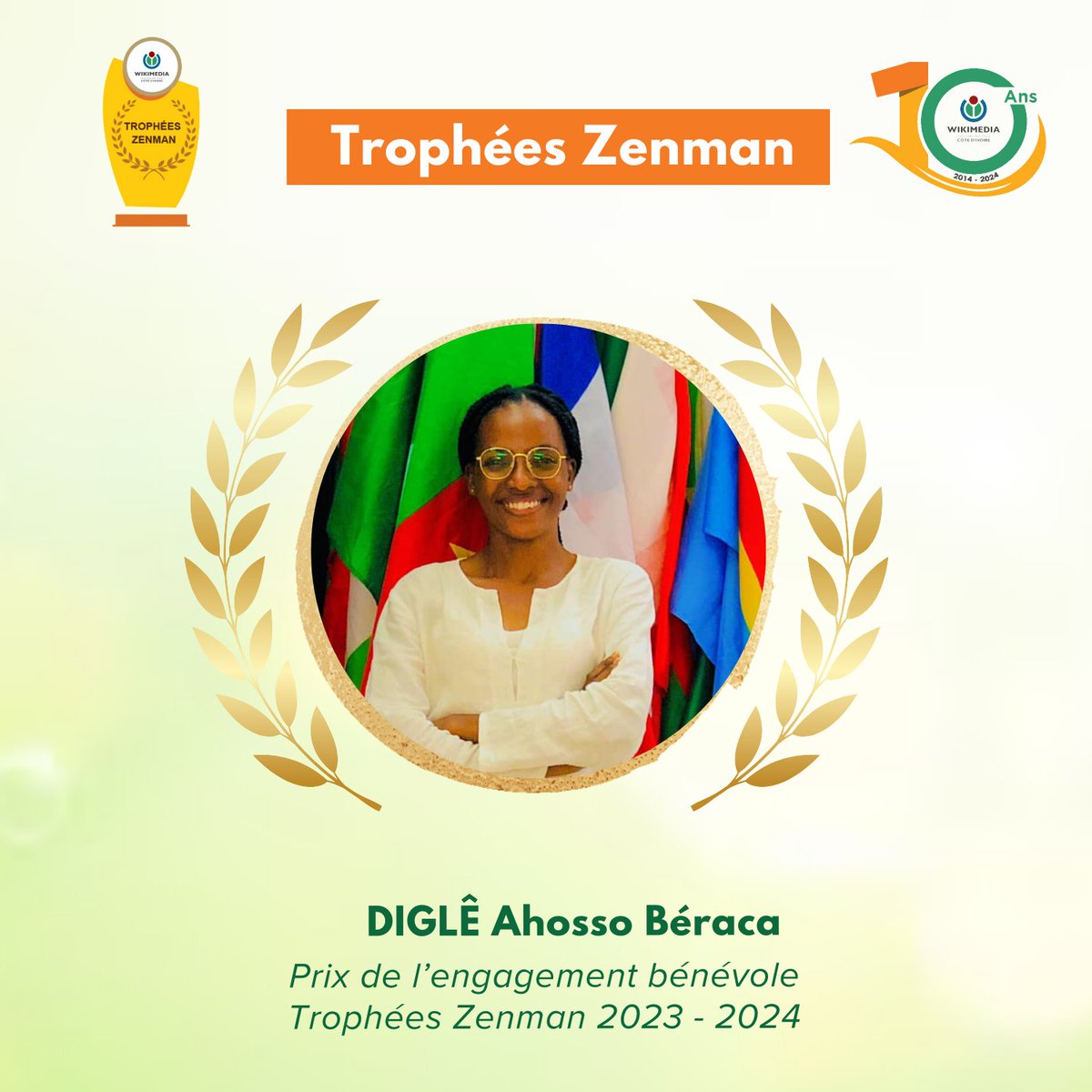 Wikimedia_CIV's tweet photo. Bravo à #Beraca, lauréate du Prix de l’engagement bénévole des Trophées Zenman 23-24 ! Depuis 2022, elle contribue activement à @WikimediaCI, sur Wikipédia, Wikiquote et Wiktionnaire. Son dévouement et sa passion sont une inspiration pour tous. #Wikimedia #Bénévolat #SavoirLibre https://t.co/sTkybTPwn3