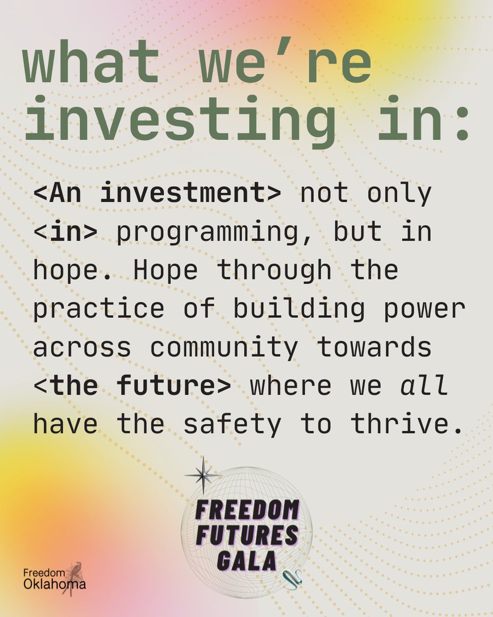 OKRepro's tweet image. Celebrate 10 years of Freedom Oklahoma at their 2025 Freedom Futures Gala on Saturday, February 22nd at the Oklahoma Contemporary! How can you support? Become a sponsor (like us!) or get tickets while they last at freedomoklahoma.org/gala.