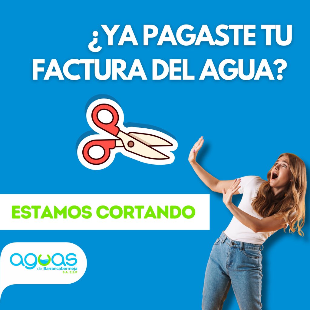 No te quedes sin agua

✂️ Evita cortes pagando tu factura a tiempo.

📲 Realiza tu pago hoy en los puntos habilitados que puedes encontrar detrás de tu recibo.