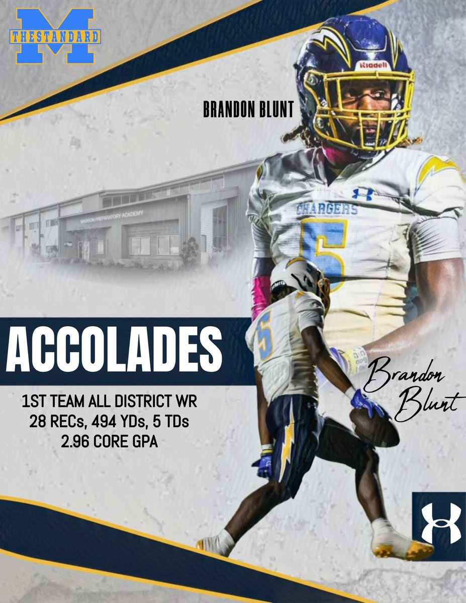MPArecruiting's tweet photo. Our next Charger Spotlight student athlete is Sr. Brandon Blunt. “BJ” was an integral part of the Charger offense as a deep threat as well as a tenacious blocker in the run game. Bj holds a 2.95 gpa and will be making his college commitment Feb 5th. https://t.co/vpGRlG9PKN