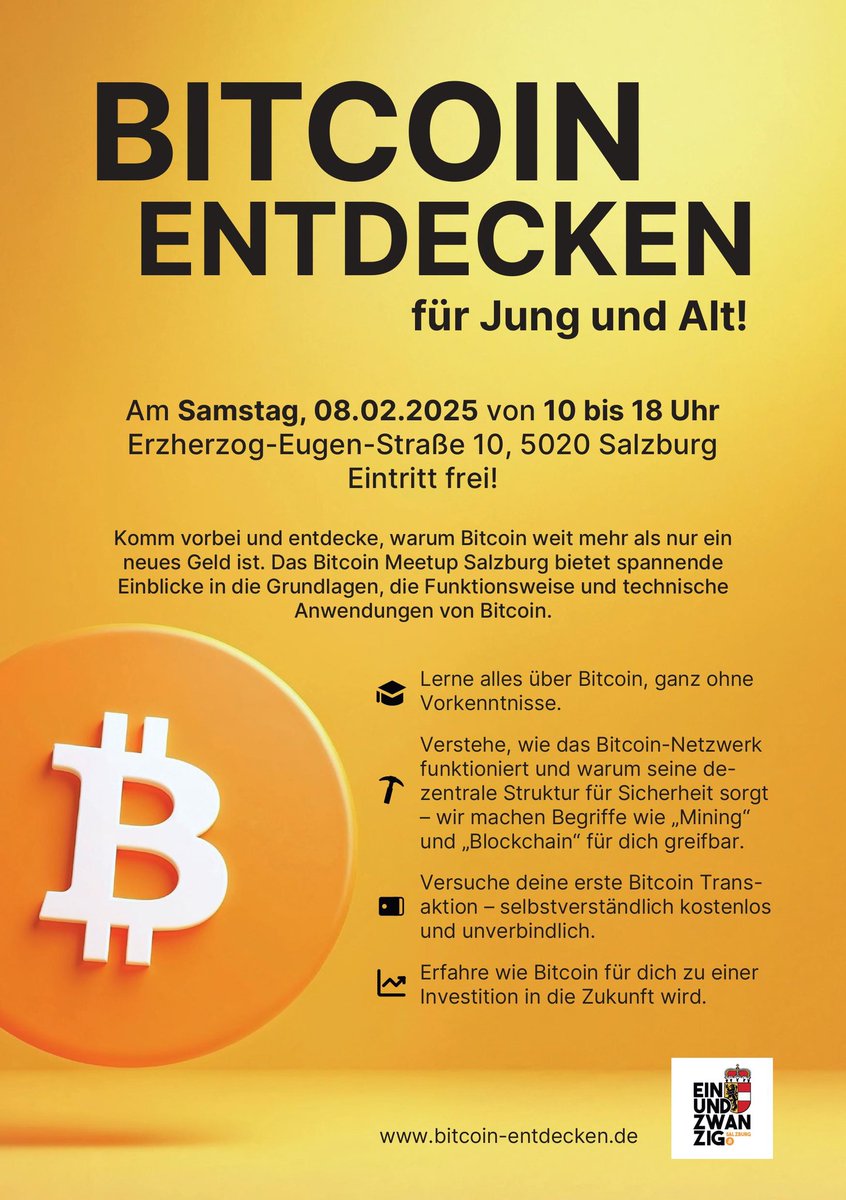 Wie man in unseren Breiten sagt: Manch einer will es einfach nicht lernen; nicht um's verrecken. Sei schlauer als die anderen und komm vorbei, bei #BitcoinEntdecken

In Salzburg, 8.2.2025 - Eintritt frei⚡