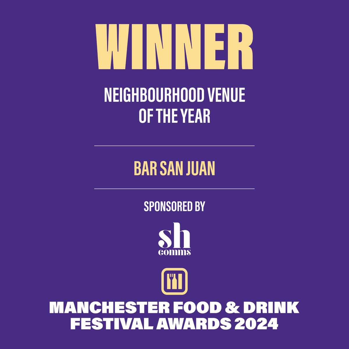 Next up is NEIGHBOURHOOD VENUE OF THE YEAR! - sponsored by SH Comms

And the winner is...

🥁🥁🥁

<a href="/TapasSanJuan/">Bar San Juan</a>