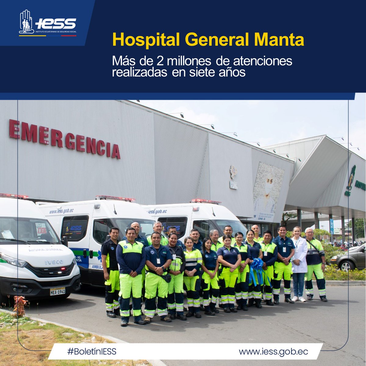 IESS_Manabi's tweet photo. #BoletínIESS | Logros en siete años del Hospital General Manta:
✅ 2'764.245 atenciones en consulta externa y emergencia.
✅ 54 301 sesiones de diálisis.
✅ 5'086 421 estudios de laboratorio.
✅ 49 160 intervenciones quirúrgicas.

Más detalles 📰▶️ https://t.co/3lFLxlAtkT https://t.co/0RzHlaeMsS