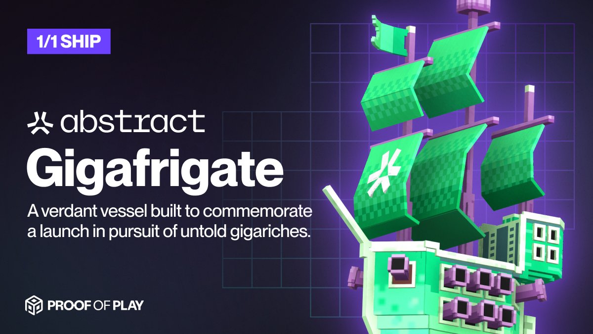 ProofOfPlay's tweet photo. Massive congratulations to our friends @AbstractChain ✳️ on the launch!

And congrats to @chae_cryp, the winner of the commemorative 1/1 Ship skin: the Abstract Gigafrigate, which will be dropped to your wallet imminently. https://t.co/KnvSC5VWPX