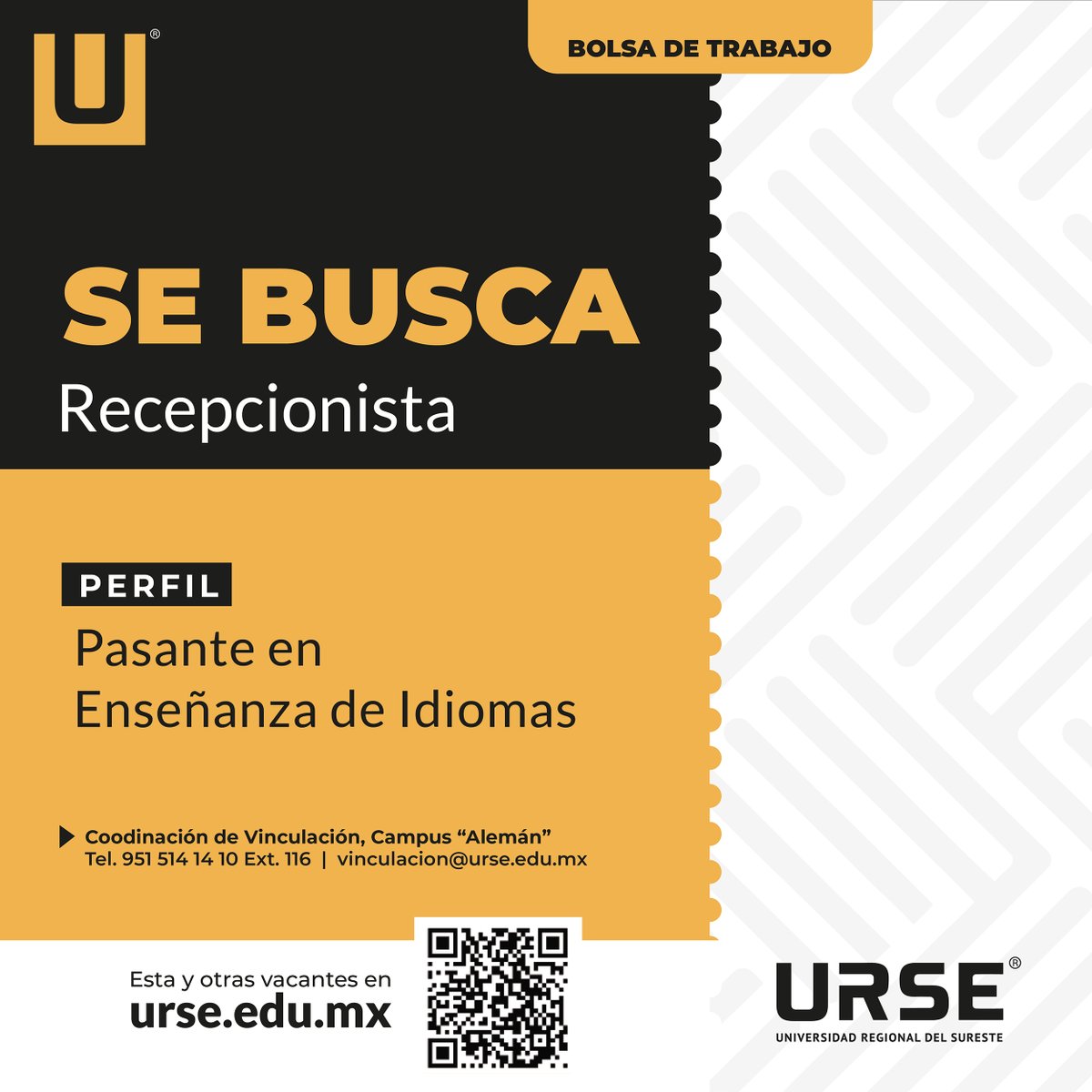 #FamiliaURSE Tenemos nueva bolsa de trabajo.
¡Aprovecha esta oportunidad, y postúlate! 💼💼

Verifica el siguiente enlace aquí 👉 bit.ly/4hAJbah

#bolsadetrabajos
#URSEOaxaca