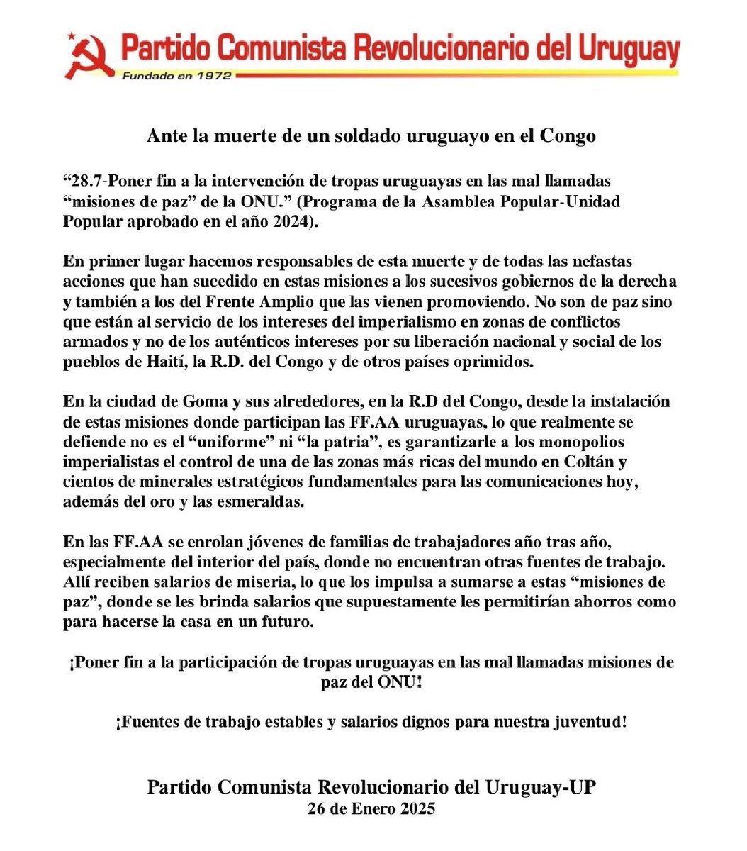 Las mal llamadas "misiones de paz" en realidad son colaboracionismo con el saqueo a pueblos oprimidos a cambio de dinero.