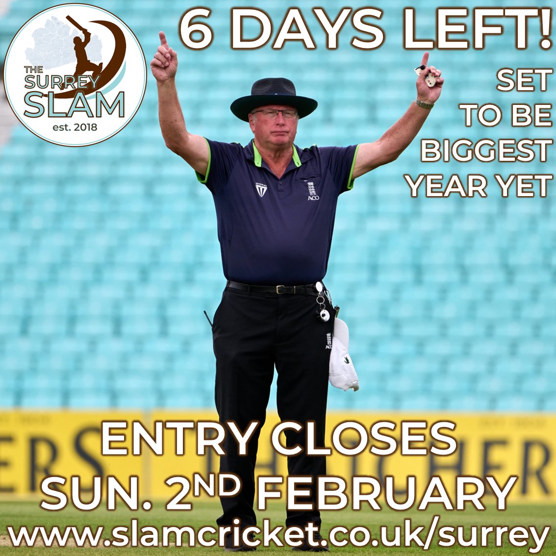 SIX DAYS LEFT!

The Slam is on course to be bigger than ever but there’s only 6 days left to enter.

Head to slamcricket.co.uk/surrey to find all about the popular short-format offering for both men’s and women’s teams of all levels.