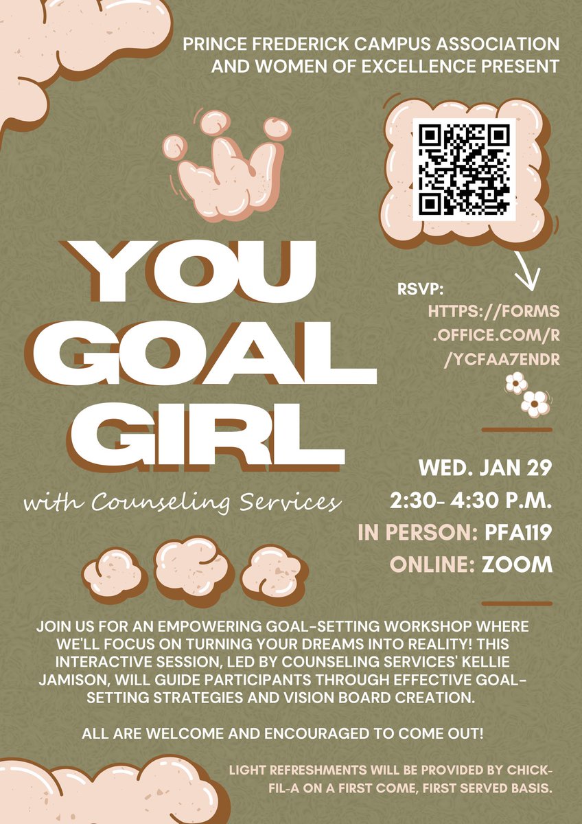 CSMHawks's tweet photo. Join Prince Frederick Student Campus Association and Women of Excellence for an afternoon of goal-setting this Wednesday!
https://t.co/v7ouZvXMEf
#CSMHawks #CSMStudents #CSMStudentLife https://t.co/CVfMM3Ny3e