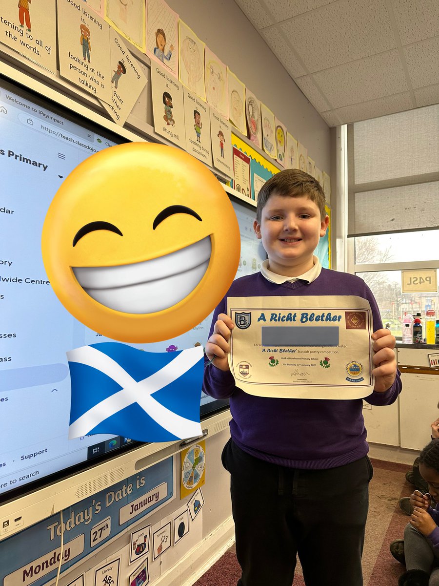 MrsSwanBX's tweet photo. P4SL are very proud of this boy who represented P4 @BeancrossPS at the Cluster Poetry Competition 👏🏼 🥳 #BPSLiteracy #ARichtBlether @BPSMrsLang https://t.co/I39008MPqz