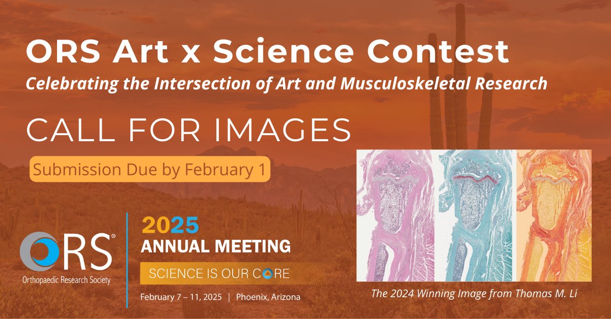 🚨 Call for Images for the ORS Art x Science Contest due THIS SATURDAY, February 1! Submit your image in any of these categories: AI-Generated, Hand Drawn, or Other Scientific. Voting will happen the during #ORS2025 Annual Meeting. Submit here: ors.org/artxscience/