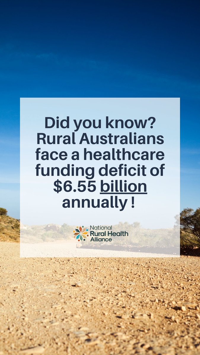 Did you know? Rural Australians face a healthcare funding deficit of $6.55 billion annually. 

At the National Rural Health Alliance, we're calling for a National Rural Health Fund to address these inequities.

Learn more about our advocacy efforts here: ruralhealth.org.au/document/impro…