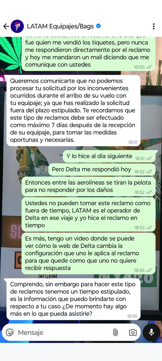 germanavilan's tweet photo. Aerolíneas se cubren para no responder por daños generados en equipaje. La web de @Delta marca por defecto que no quiero recibir respuesta de mi reclamo y cuando logro por vía mail que me respondan, me mandan a @LATAMAirlines, que dice que el reclamo ya está fuera de tiempo https://t.co/UZPX3gJMci