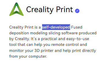 3DInPhil's tweet photo. So Creality is claiming "Creality Print" is "Self-developed"

it's an obvious rebadge of Orca-slicer. 

These guys just don't learn do they ?

https://t.co/PI4IOckJBK https://t.co/tviMxqRo9q