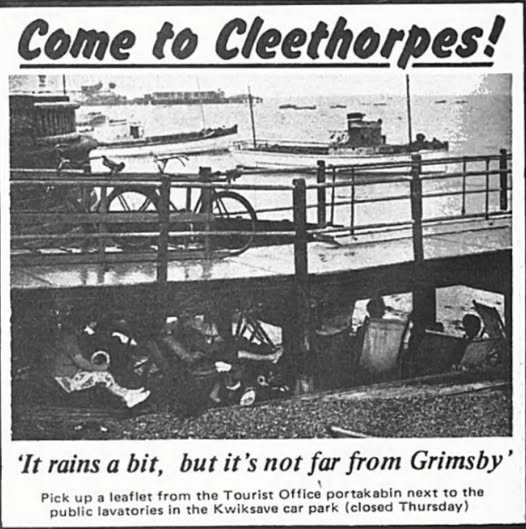 suekcraft's tweet photo. This made me laugh out loud - don't know who was in charge of #Cleethorpes promo back then and who put the Tourist Centre next to the Toilets in a supermarket car park ! https://t.co/azvo2GquhV