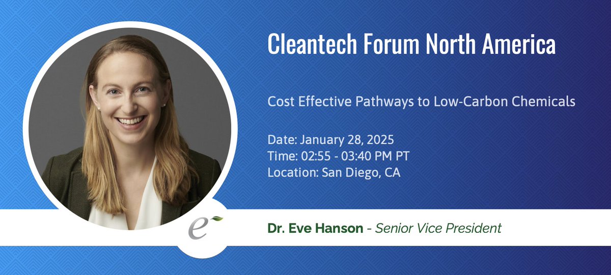 EnergyImpact_'s tweet image. Join EIP's Senior Vice President, Eve Hanson, at tomorrow's panel discussion on Cost-Effective Pathways to Low-Carbon Chemicals at the #CleantechForum North America hosted by @cleantechgroup!