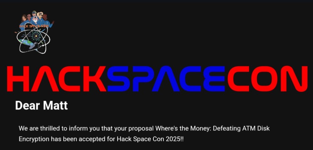 Matt Burch (@emptynebuli) on Twitter photo I'm excited to announce I will be presenting, "Where's the Money: Defeating ATM Disk Encryption" at <a href="/HackSpaceCon/">HackSpaceCon</a>!!!! Don't miss out 💰💲💲 I'm excited to announce I will be presenting, "Where's the Money: Defeating ATM Disk Encryption" at <a href="/HackSpaceCon/">HackSpaceCon</a>!!!! Don't miss out 💰💲💲