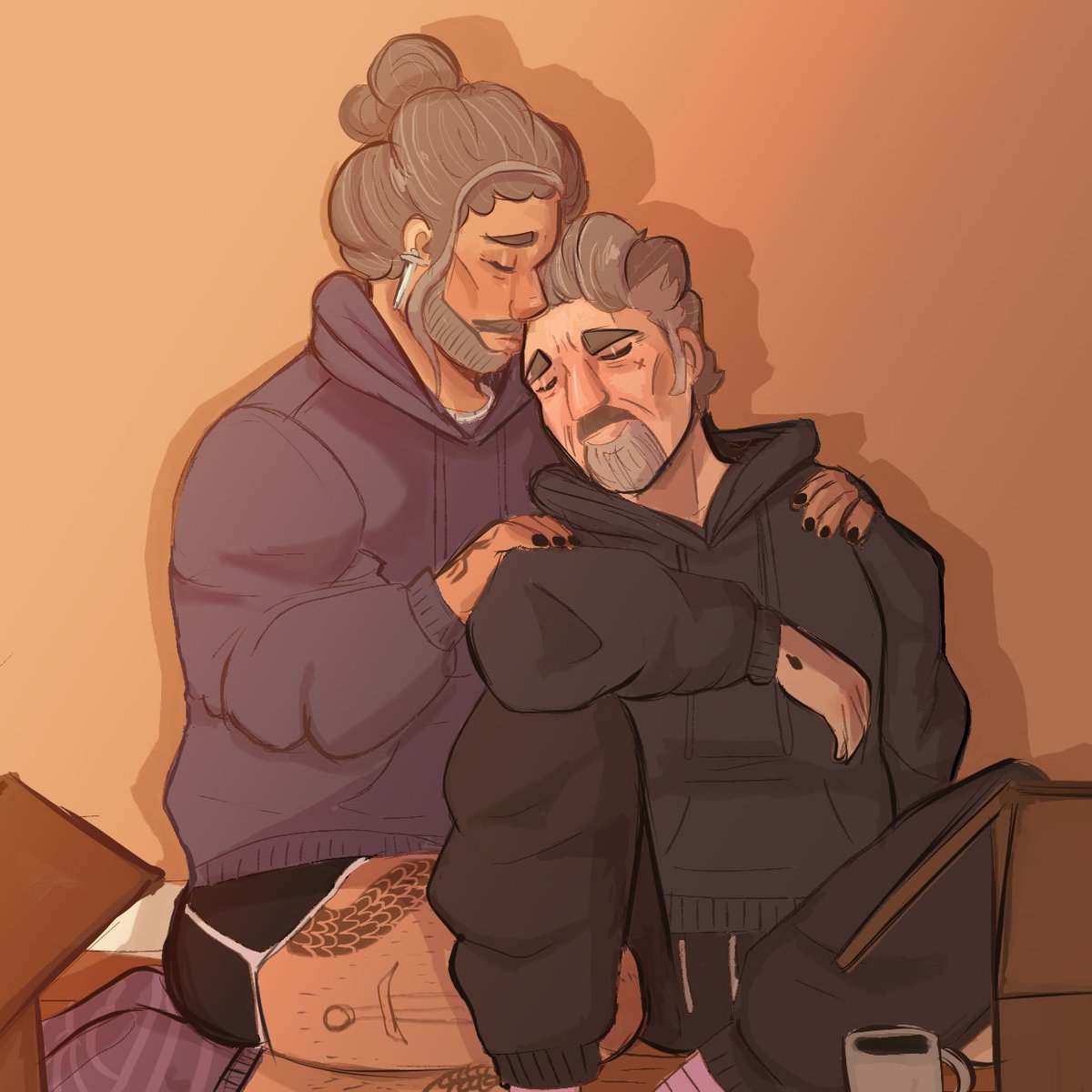 Just them , after moving together in the same home, between boxes and a lot of questions around Izzy mind about their new life, making him feels down , he has a supportive boyfriend to be here and make him forget about all he had in his mind 
#ofmd #edizzy #ourflagmeansdeath