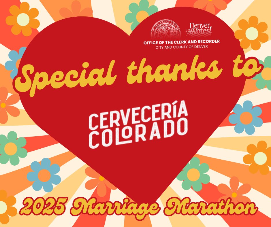 Thanks to @CerveceriaColorado for their in-kind donation to our 2025 Marriage Marathon! Come to the Webb Building downtown from 10 a.m. to 3 p.m. on Valentine's Day to get married without the need to book an appointment. Complete application below!

tinyurl.com/2p9hszcx