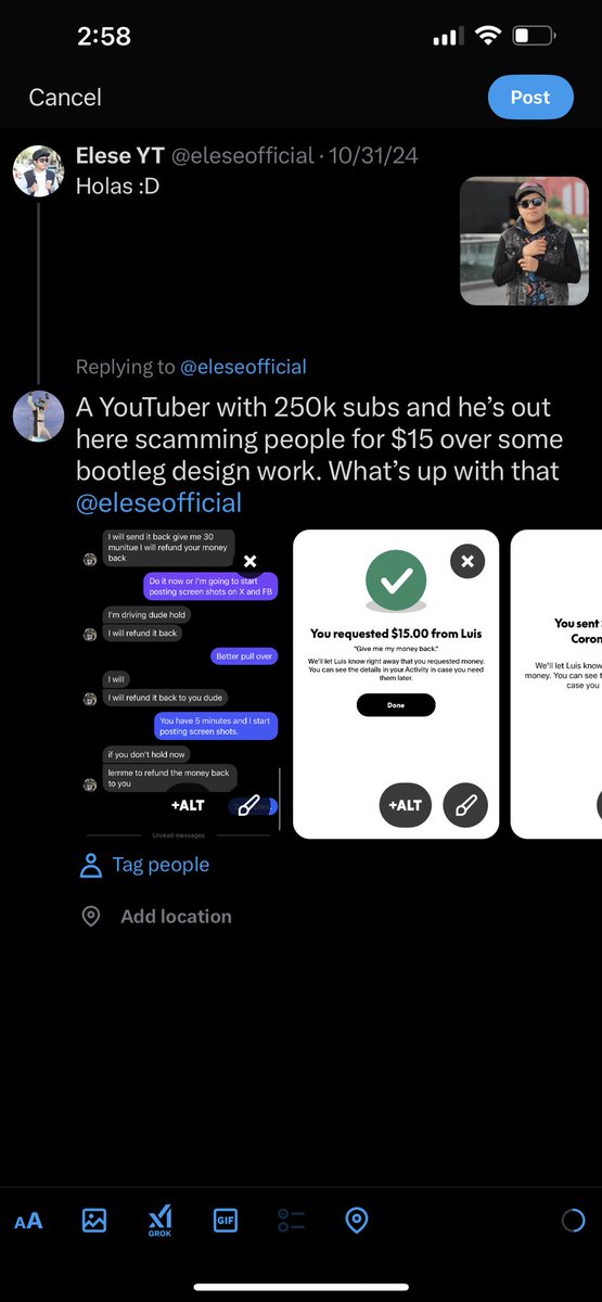 CoryMallo17's tweet photo. @eleseofficial A YouTuber with 250k subs and he’s out here scamming people for $15 over some bootleg design work. What’s up with that @eleseofficial https://t.co/LQRx5mff8I