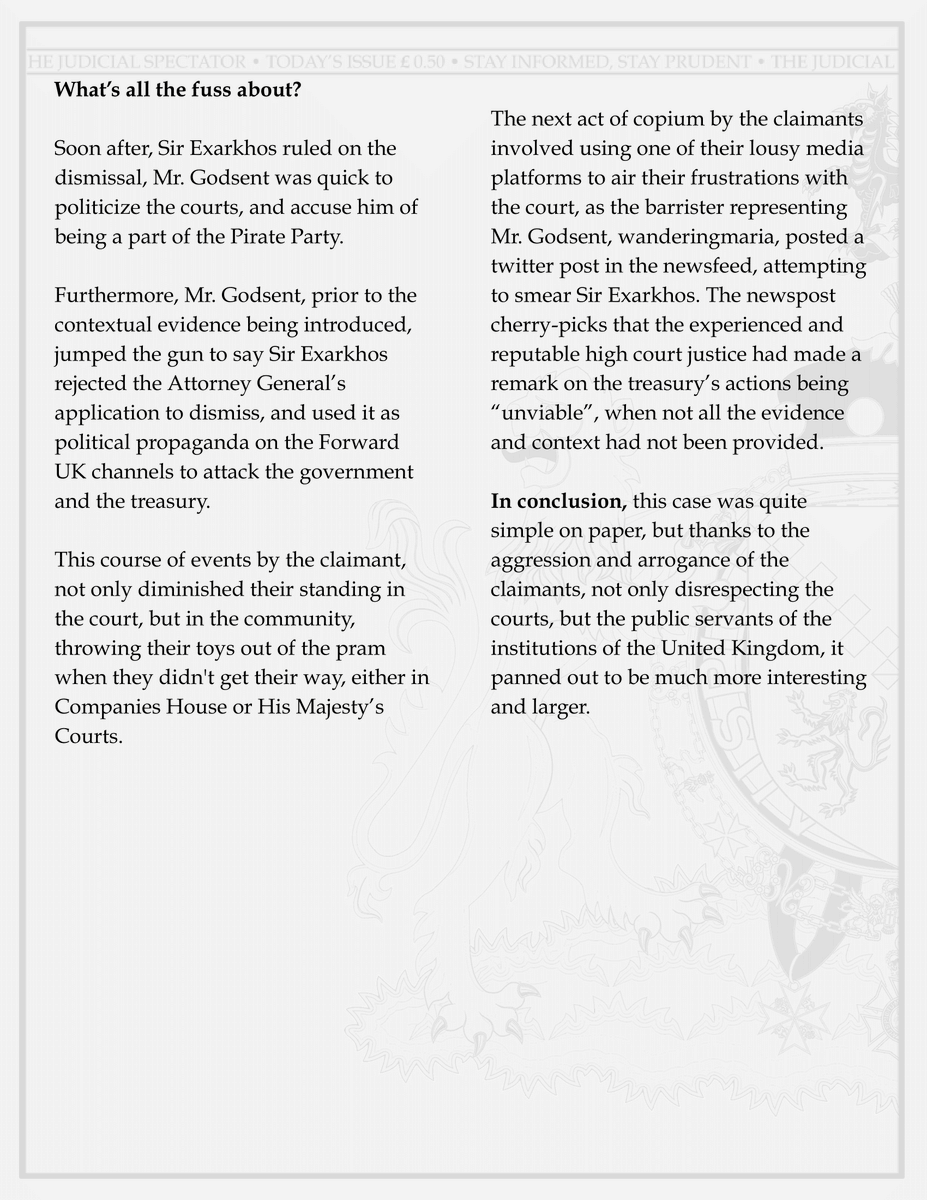 HOT OFF THE PRESS!

COURTS POLITICIZED AND CLAIMANTS THROWING BLOWS!

The Viscount Castlereagh, your humble Judicial Spectator.