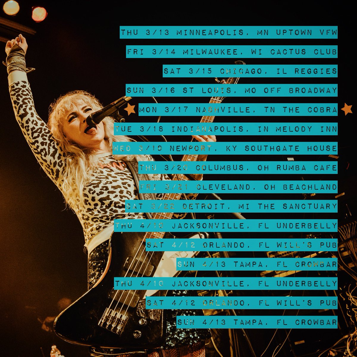 TheDollyrots's tweet photo. Our Spring tour got a lil shakeup! Unfortunately the Bloomington, IL show is not happening (venue issue), BUT instead we’re heading to Nashville for a St. Patrick’s Day party! Sweet!

Check the updated deets and get 🎟️ at https://t.co/kEGbQSgGaE 🎉 https://t.co/gq92TVYBoY