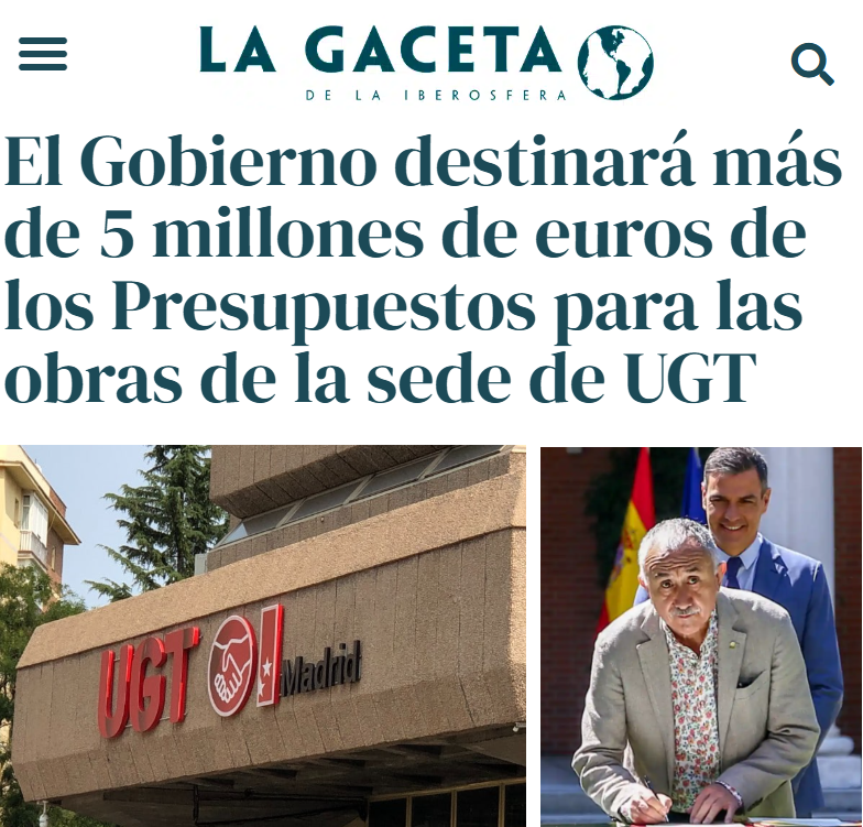 La reforma de la sede de UGT la pagaremos todos los españoles y no solo sus afiliados

5.000.000 € públicos, gentileza de Sánchez

Se entiende por qué no hay que manifestarse por la inflación, la subida de la luz o el desempleo juvenil pero sí contra la oposición al Amado Líder?