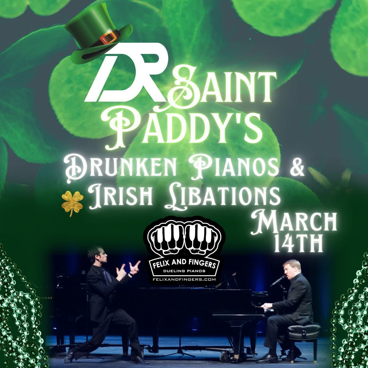 DominionRaceway's tweet photo. St. Patrick's Day weekend Kickoff Dueling Pianos at @GrooveMusicHall with Felix and Fingers **event for ages 21 and up**

Start your weekend debauchery with us at our lively St. Patrick's Day celebration Friday March 14th in The Groove Music Hall featuring dueling pianos! Enjoy a lavish buffet of traditional Irish dishes and modern twists on classic favorites from @118bargrill Don't forget to wear your best green attire to get into the holiday spirit.

Special highlights of the evening include:

• A sumptuous spread of Irish-inspired cuisine • Irish Whiskey specials throughout the night • Dueling piano performances creating an energetic atmosphere

 • A fun, interactive dinner party vibe~

Come ready to sing along, dance, and toast to the luck of the Irish at this St. Patrick's Day bash Friday March 14th!
https://t.co/vjlCRfSHpF