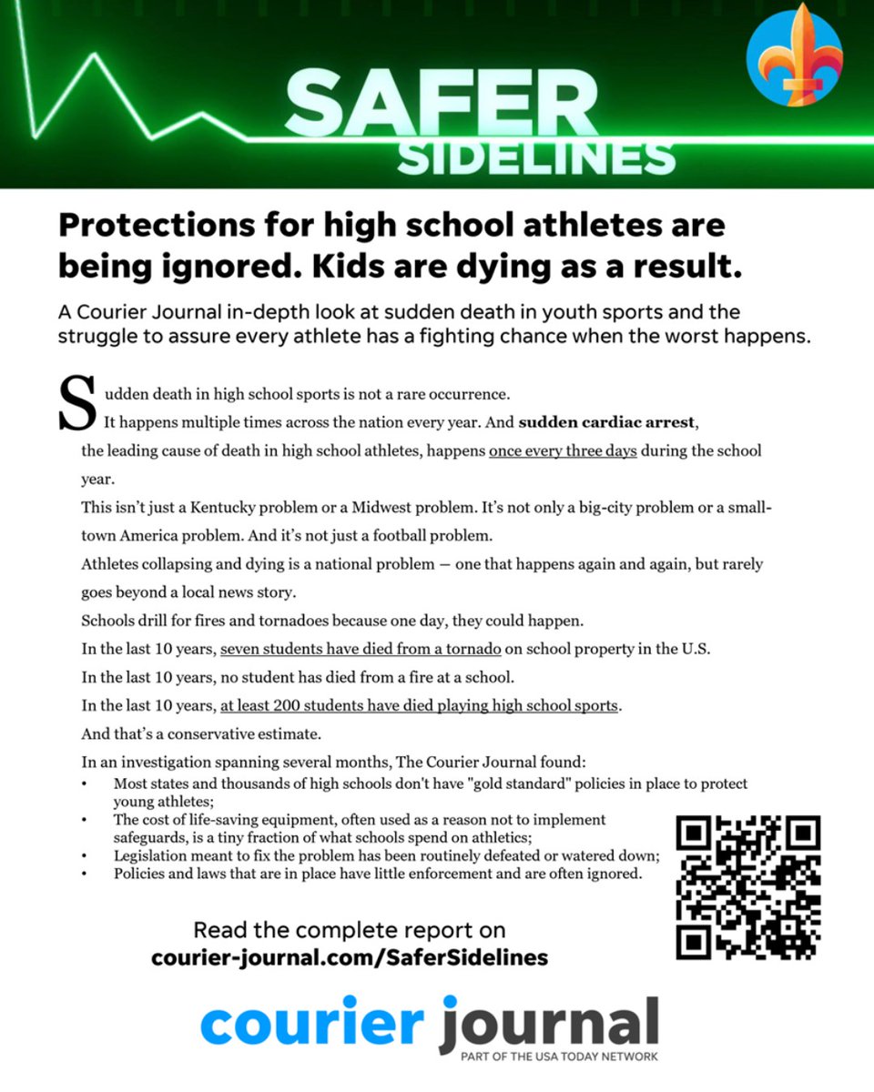 Our wonderful friend, reporter Stephanie Kuzydym, wrote a wonderful multipart Courier Journal investigation into sudden death in youth sports, and earned the title of one of the best newspaper investigations of 2023! Get more info on the report here:

ow.ly/sXPv50UOfmG