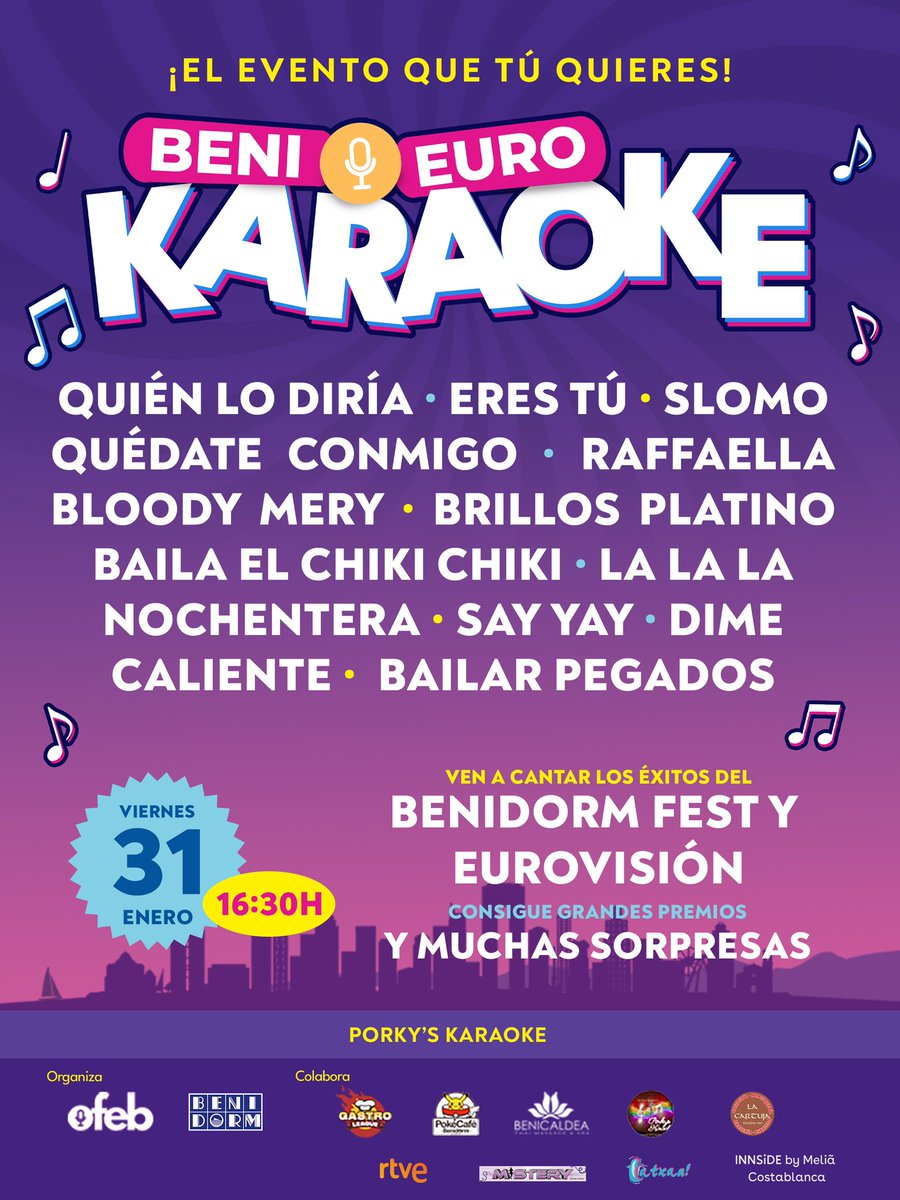 ¿Te animas a cantar SloMo? ¿Prefieres Zorra? ¿O eres de clásicos como Eres tú? Pásalo genial y podrás conseguir divertidos premios sorpresa 🎉

#somosbenieurofans #somoslaOFEB #BenidormFest #BenieuroEventos

eventbrite.es/e/entradas-ben…