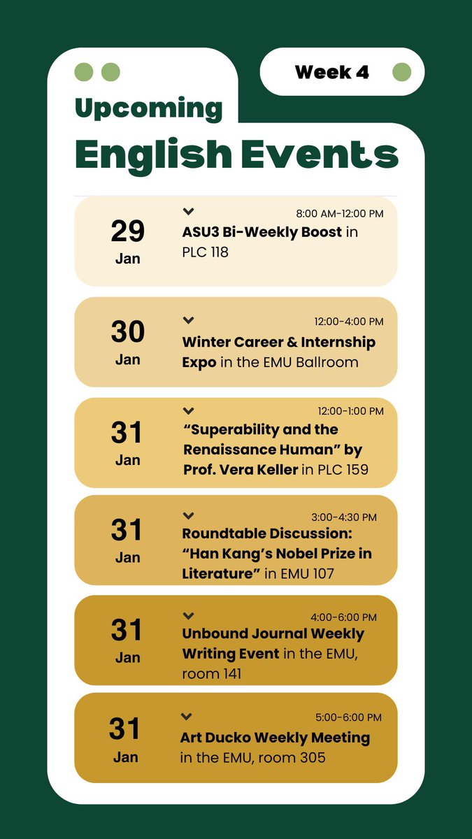 UOEnglishDept's tweet image. What’s up with English this week? #weekfour #keepingupwithenglish #english #weeklyevents