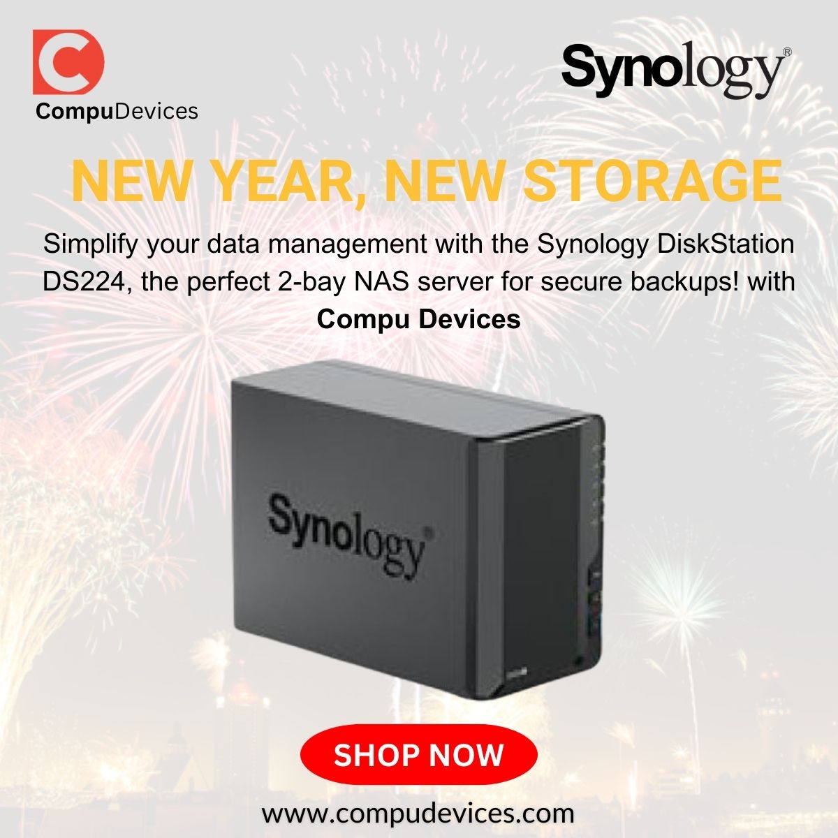 CompuDevices's tweet photo. Synology DiskStation DS224 – Your Ultimate Home &amp; Office NAS Solution! 🗄️ 

 #DS224 #Synology #DiskStation #NAS #StorageDevices #StorageUpgrade #NetworkStorage #NASServer #CompuDevices #NewYear #NewYearSale #NewYearDeals #NewYearSavings https://t.co/C97KcMiQKm