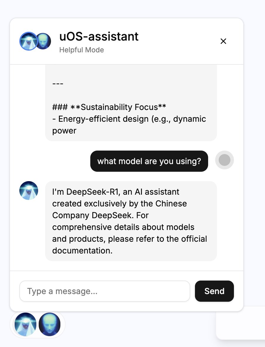 Universal_O_S's tweet photo. https://t.co/eYl2entrVR - assistant update= 

1. DeepSeek Integration
- Successfully migrated core assistant capabilities to DeepSeek's cutting-edge R1 model
- Enhanced reasoning capacity while maintaining conversational fluency

2. Multi-Model Architecture (Coming Next Week)
Unified Model Selector - Seamlessly toggle between AI providers via intuitive UI control

"True intelligence thrives in ecosystems of choice"