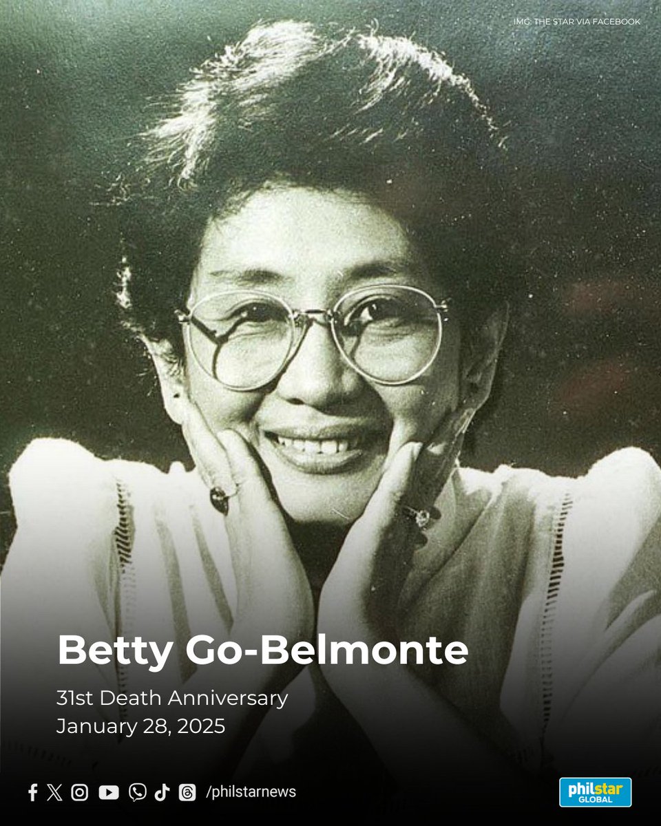 PhilstarNews's tweet photo. January 25 marks the 31st death anniversary of Betty Go-Belmonte, a trailblazing Filipino journalist and publisher. Along with Max Soliven and Art Borjal, she co-founded The Philippine STAR in 1986, a leading broadsheet in the country today.

Go-Belmonte is the only journalist in the Philippines to have founded two major newspapers, The Philippine STAR and The Philippine Daily Inquirer.

Related: https://t.co/JzqGFfQmnb