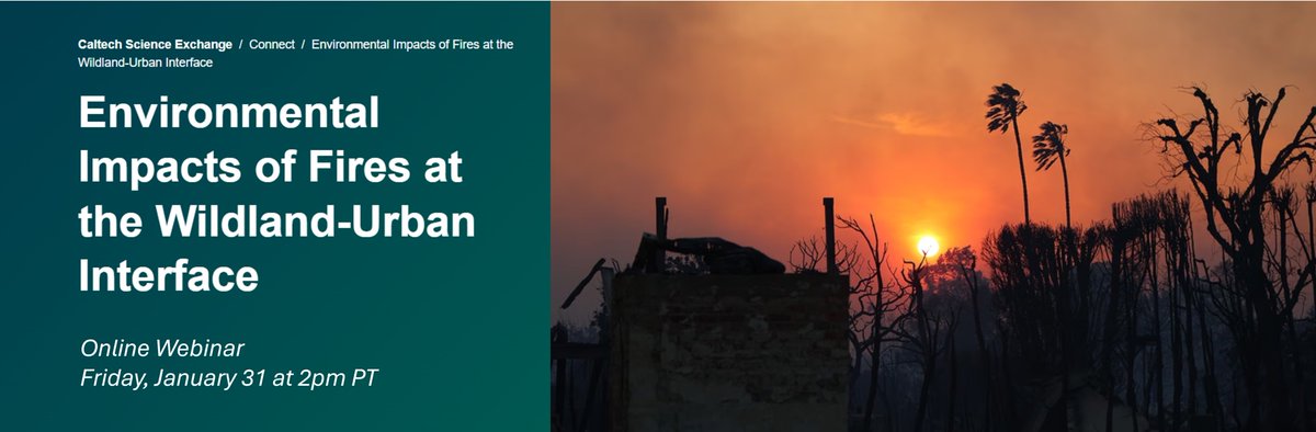 Keck Institute for Space Studies (@kiss_caltech) on Twitter photo This Friday (Jan 31) @ 2pm PT, <a href="/Caltech/">Caltech</a> Science Exchange will host a public webinar discussing the environmental impacts of the LA fires & lessons learned from previous urban wildfires.
Details: scienceexchange.caltech.edu/connect/fires-…
In partnership w/ <a href="/caltechRSI/">Resnick Sustainability Institute at Caltech</a>, Linde Center & <a href="/KISS_Caltech/">Keck Institute for Space Studies</a> This Friday (Jan 31) @ 2pm PT, <a href="/Caltech/">Caltech</a> Science Exchange will host a public webinar discussing the environmental impacts of the LA fires & lessons learned from previous urban wildfires.
Details: scienceexchange.caltech.edu/connect/fires-…
In partnership w/ <a href="/caltechRSI/">Resnick Sustainability Institute at Caltech</a>, Linde Center & <a href="/KISS_Caltech/">Keck Institute for Space Studies</a>